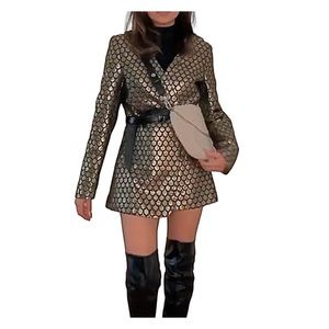 Ark & Co. Blazer/dress Rare Vintage Collarless Gold & Black Blazer Dress Size M